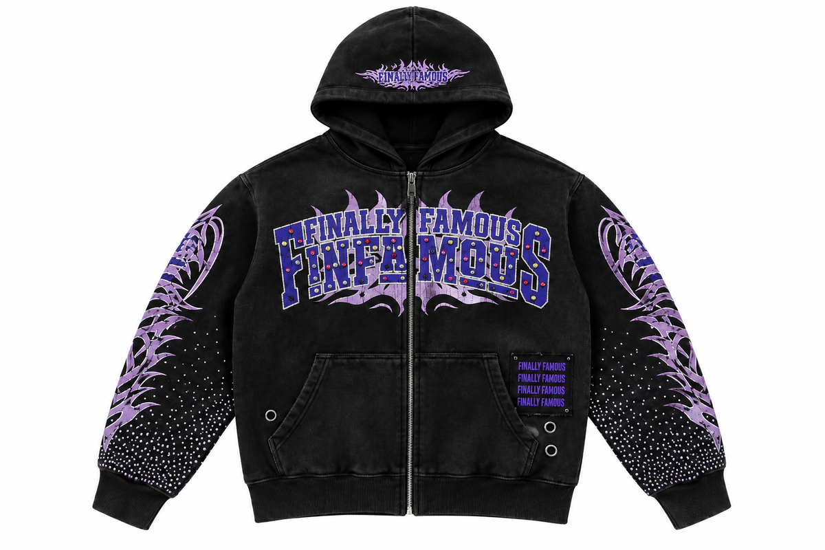 Rhinestone zip up hoodie multi-colored stones